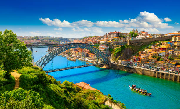 Beautiful view of the city of Porto on a beautiful summer day. Porto, Portugal. High quality photo